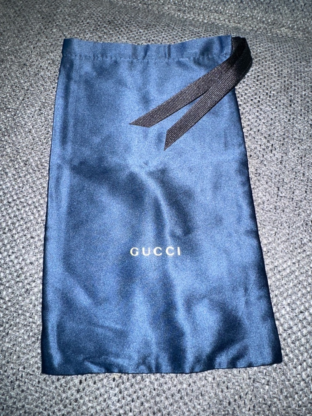 Gucci Navy Satin Pouch with Black Ribbon